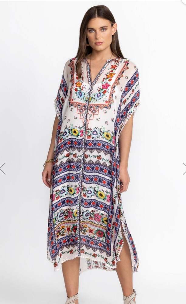 Johnny Was Matana Kaftan Maxi Dress Floral Print Shift Slip